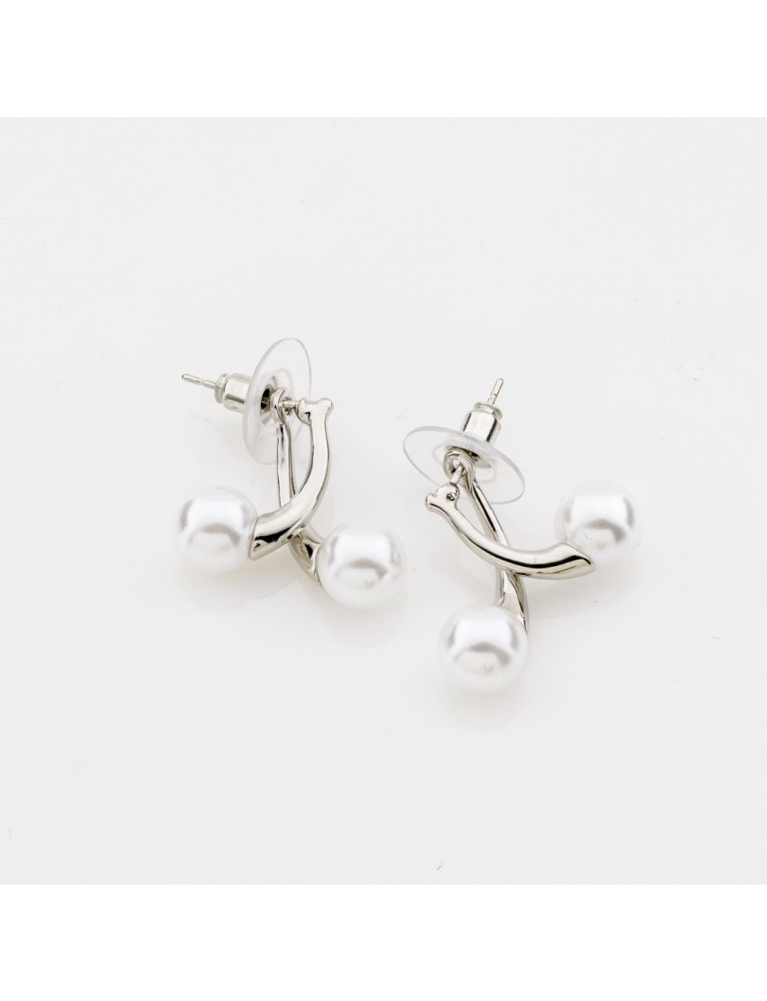 Σκουλαρίκια με Μοντέρνο Σχέδιο και Δύο Λευκές Πέρλες