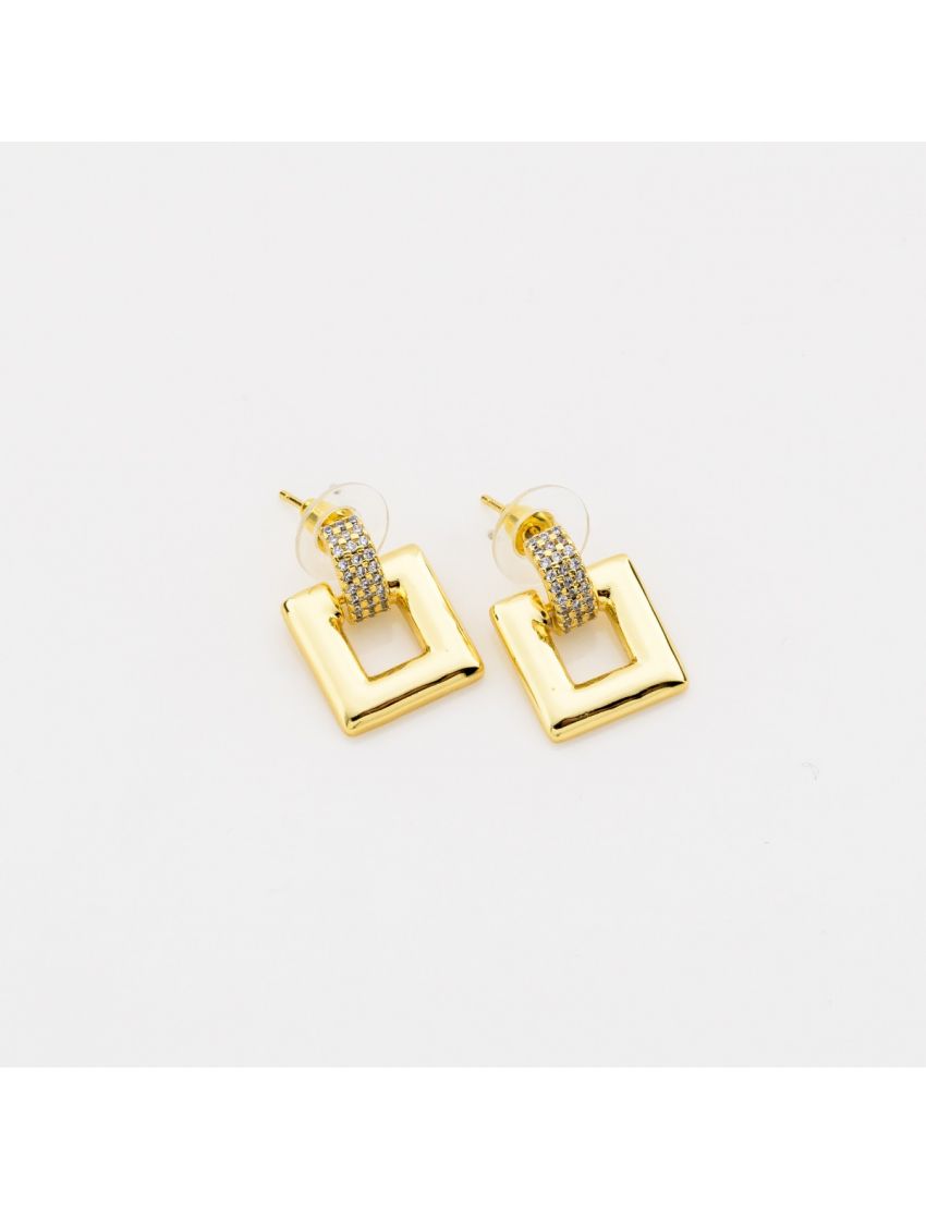 Κρίκοι με Στράς και Κρεμαστό Τετράγωνο Διακοσμητικό