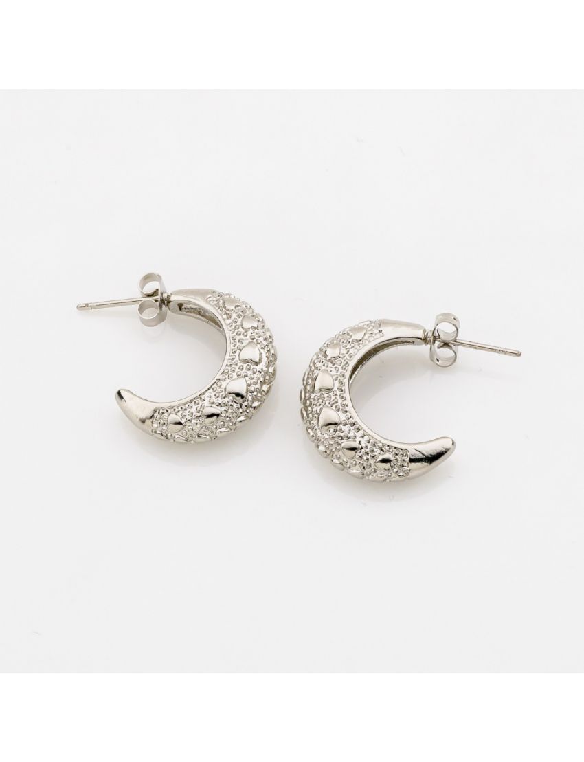 Σκουλαρίκια Φεγγάρια με Ανάγλυφες Καρδιές & Σταγόνες