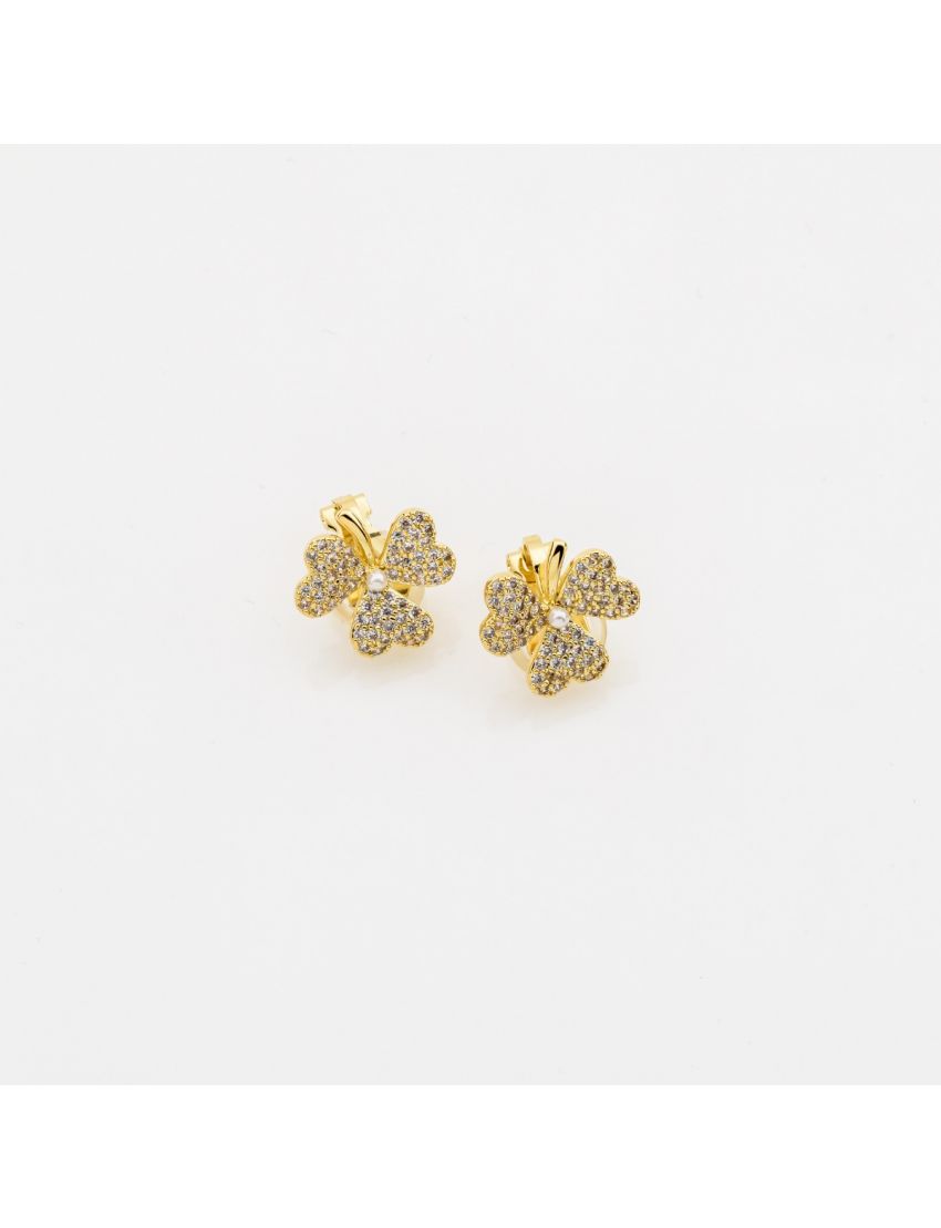 Σκουλαρίκια Τριφύλλι Με Στρας & Πέρλα