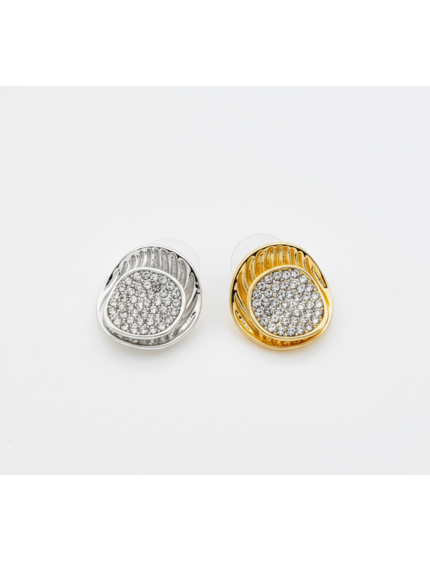  Σκουλαρίκια οβάλ με ανάγλυφη υφή και στρας