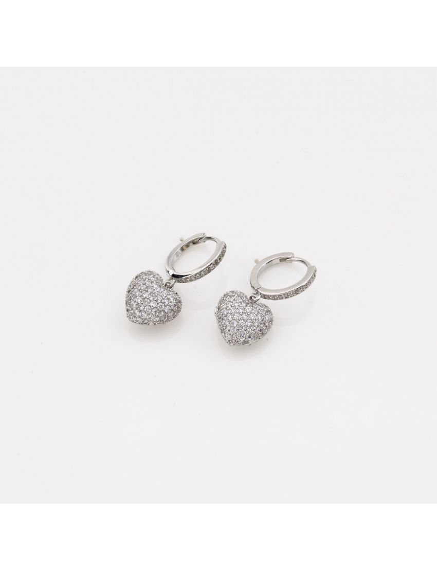 Κρικάκια με Κρεμαστή Καρδιά & Λευκά Στρας