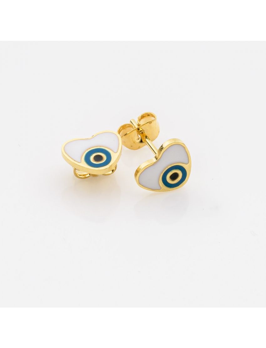 Σκουλαρίκια με Λευκή Καρδούλα & Μάτι Γαλάζιο