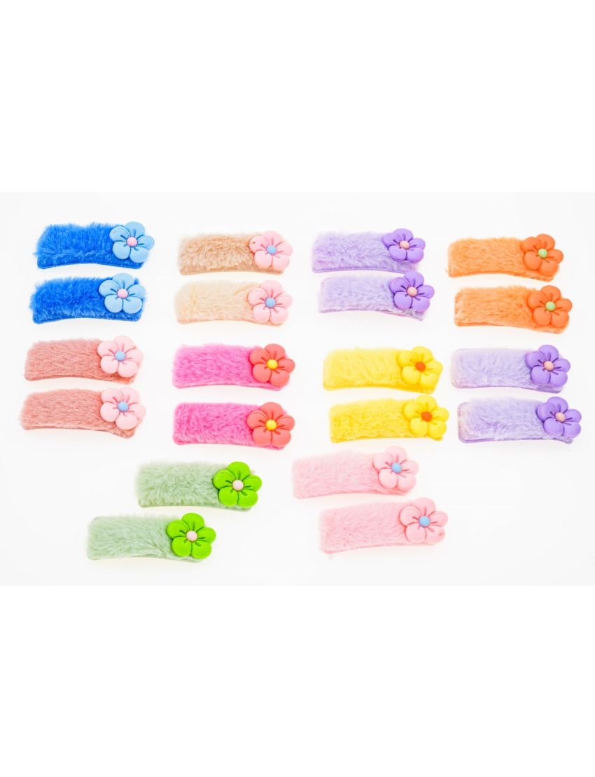 Κλίκ κλάκ παιδικό με γούνα και λουλούδι σε 9 χρώματα (συσκευασία 2 τεμάχια)