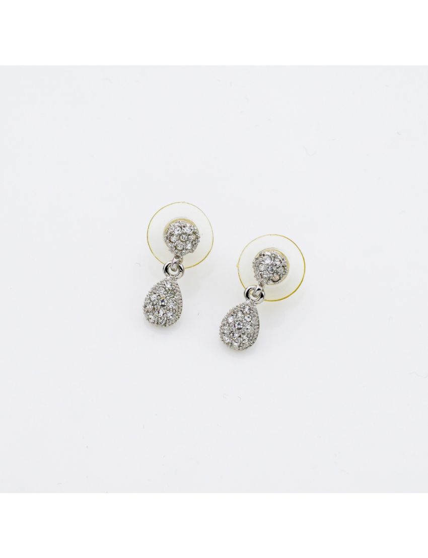 Σκουλαρίκια μεταλλικά ασημί με λευκά στράς