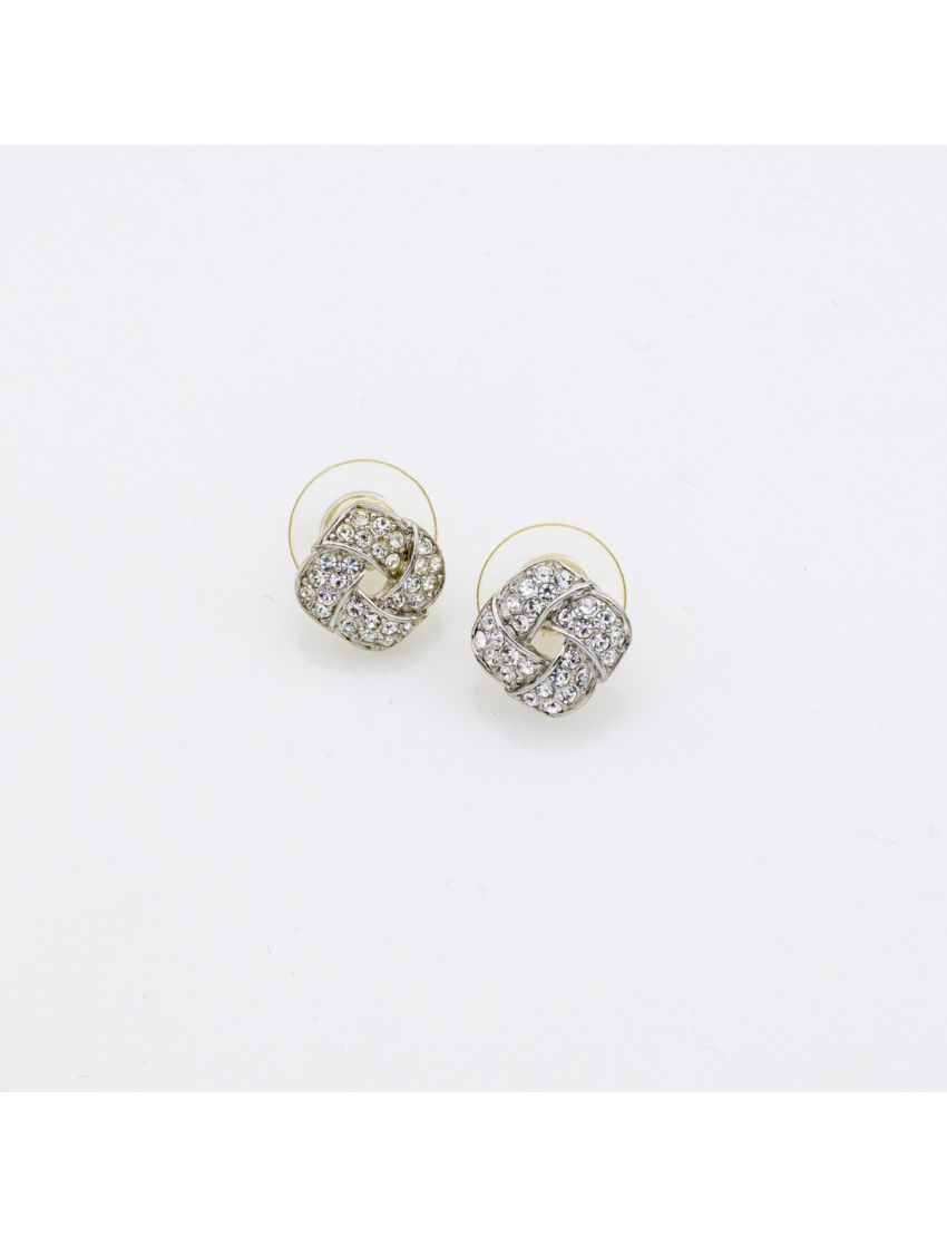 Σκουλαρίκια μικρά ασημί με λευκά στράς