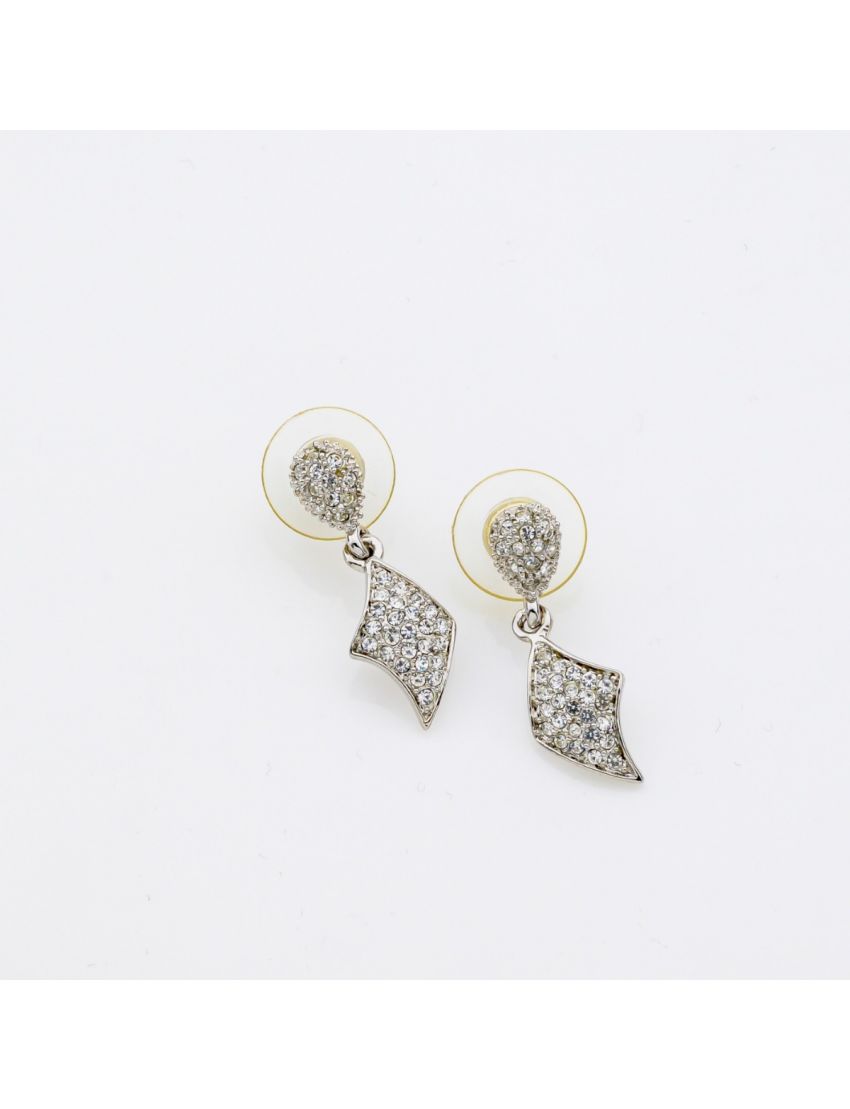 Σκουλαρίκια μεταλλικά ασημί διακοσμημένα με λευκά στράς