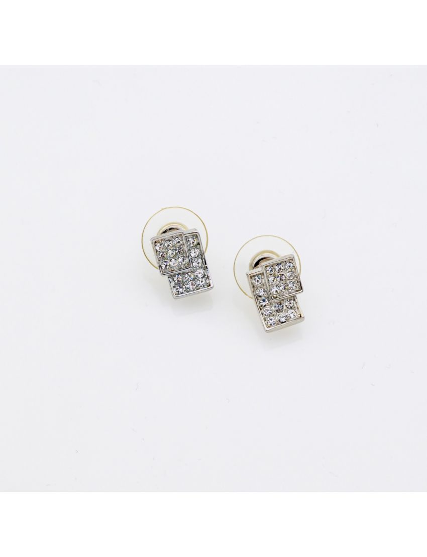 Σκουλαρίκια μεταλλικά σε ασημί και χρυσό χρώμα διακοσμημένα λευκά στράς