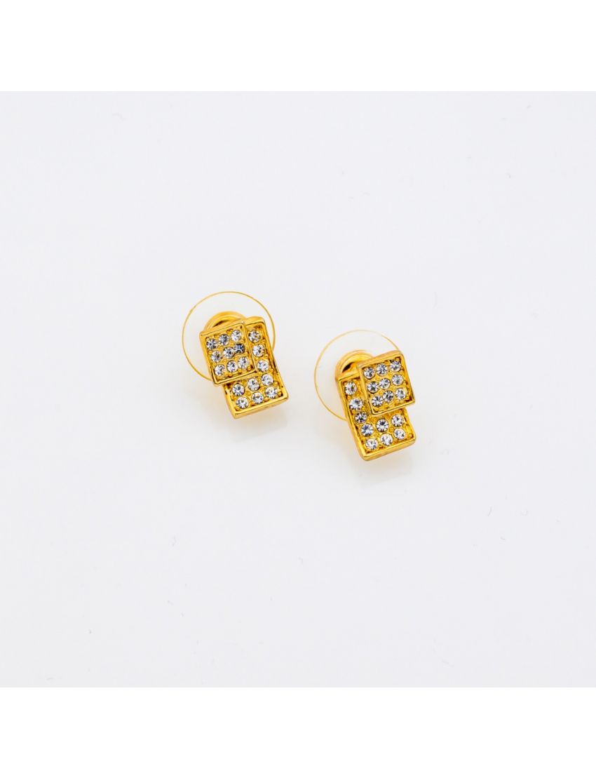 Σκουλαρίκια μεταλλικά σε ασημί και χρυσό χρώμα διακοσμημένα λευκά στράς