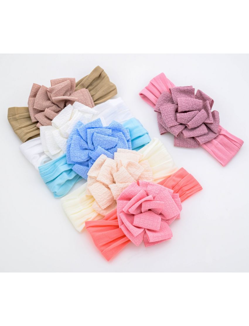 Κορδέλα μαλλιών με λουλούδι  και φιόγκο σε παστέλ