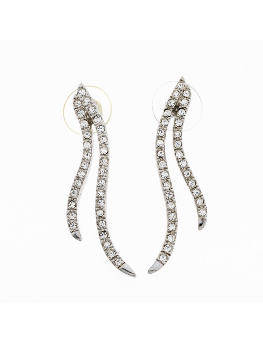 Σκουλαρίκια μεταλλικά φύλλο ασημί με λευκά στράς