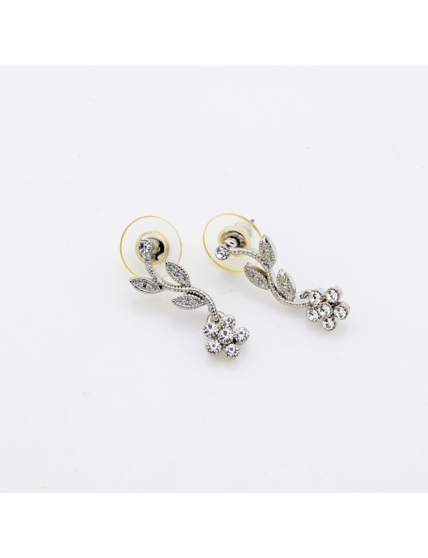 Σκουλαρίκια μεταλλικά σχέδιο λουλούδι με λευκά στράς