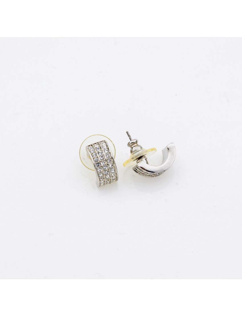 Σκουλαρίκια μεταλλικά ασημί κρικάκι τριπλό με στράς