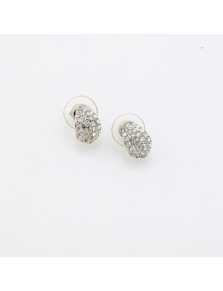 Σκουλαρίκια μεταλλικά ασημί πομπέ με στράς