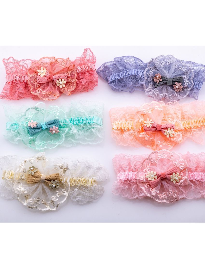 Κορδέλα μαλλιών παιδική υφασμάτινη σχέδιο φιόγκος με λουλούδι σε 6 χρώματα