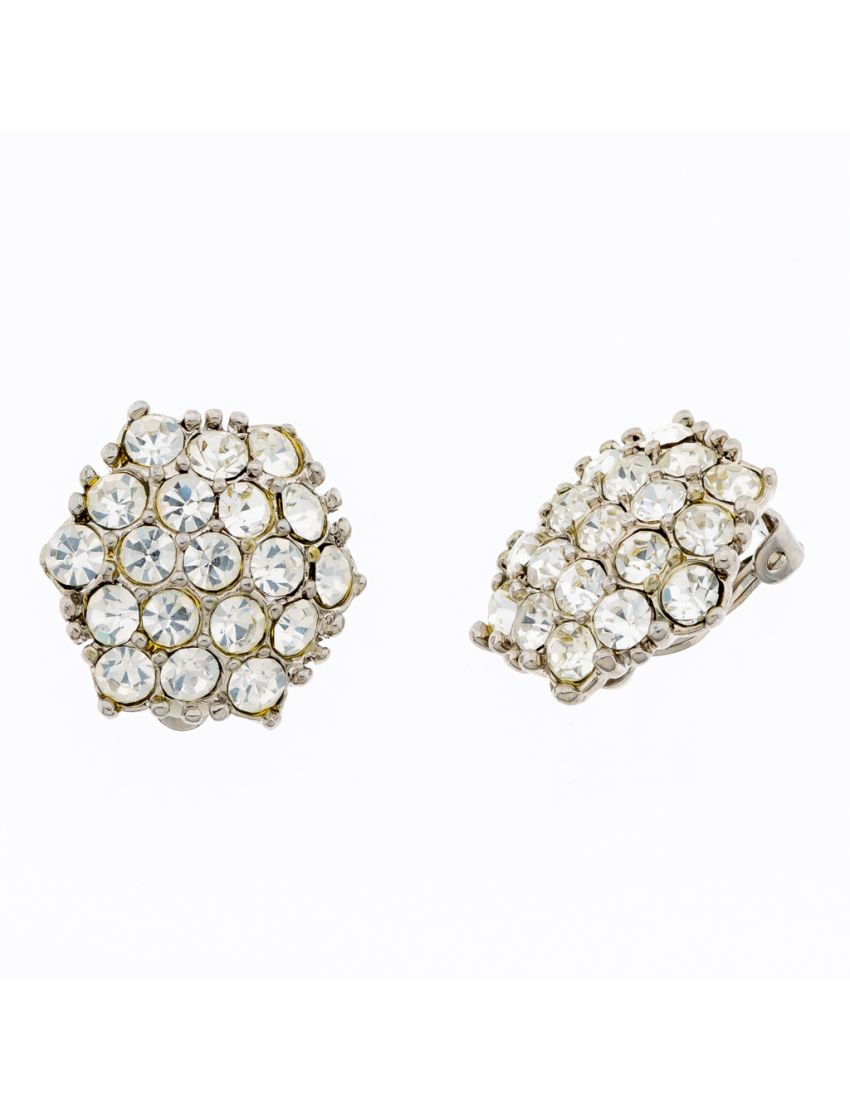 Σκουλαρίκια μεταλλικά πολύγωνα σε ασημί χρώμα διακοσμημένα με λευκά στράς