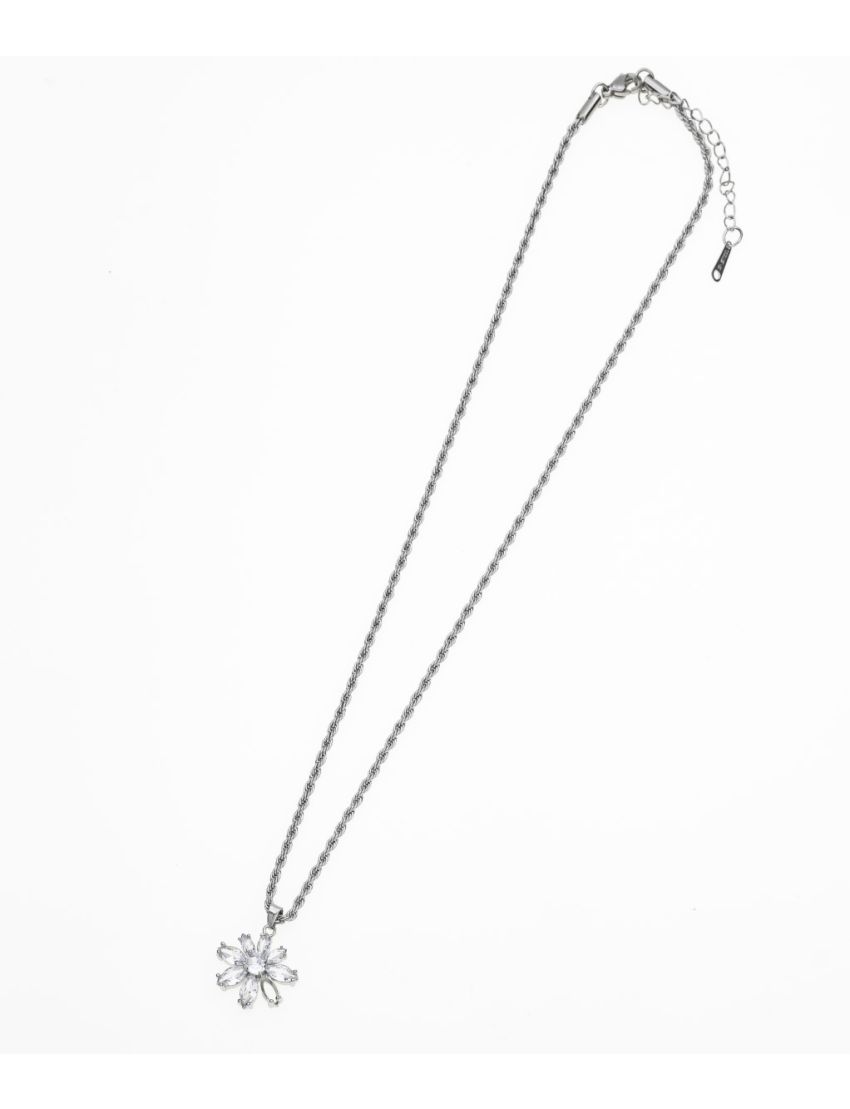 Κολιέ Μεταλλικό με Λουλούδι από Λευκές Πέτρες: Έκφραση Ρομαντικής Κομψότητας