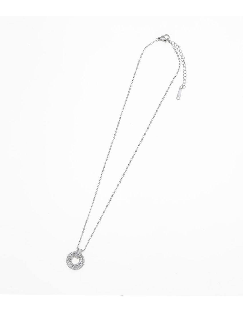 Κολιέ Μεταλλικό με Πλακέ Κρίκο & Στράς: Λιτή Κομψότητα με Λάμψη