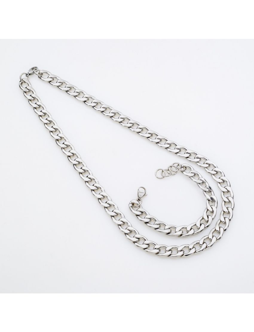 Σετ Κολιέ & Βραχιόλι Cuban Link σε ασημί χρώμα