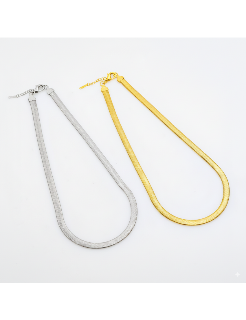  Κολιέ Flat Snake Chain σε Χρυσό & Ασημί