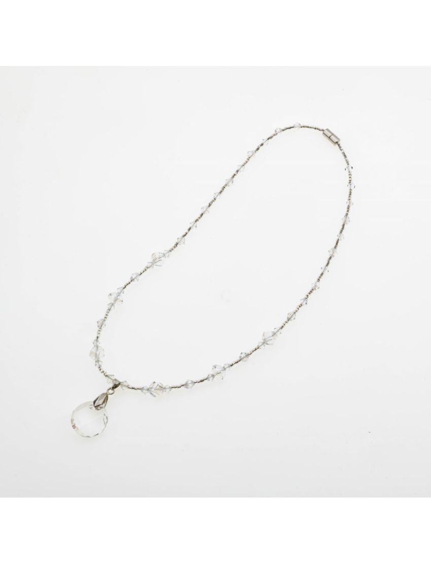 Κολιέ Πλαστικό 21εκ με Χάντρες και Μεγάλο Κρύσταλλο – Κομψότητα και Λάμψη σε Δύο Χρώματα