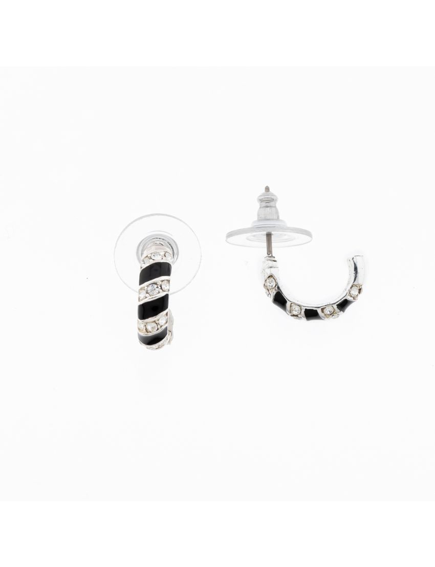 Σκουλαρίκια μεταλλικά ασημί με μαύρο διακοσμημένα με στράς