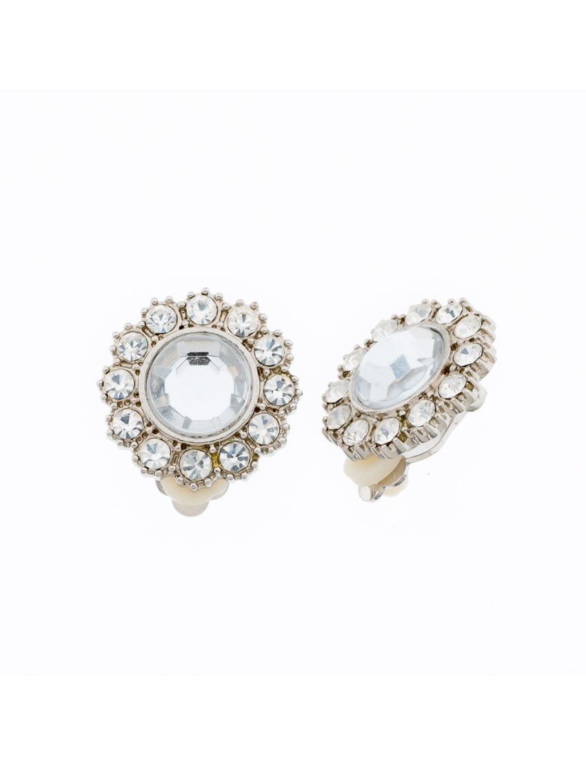 Σκουλαρίκια μεταλλικά μαργαρίτα με κλίπ διακοσμημένα με στράς