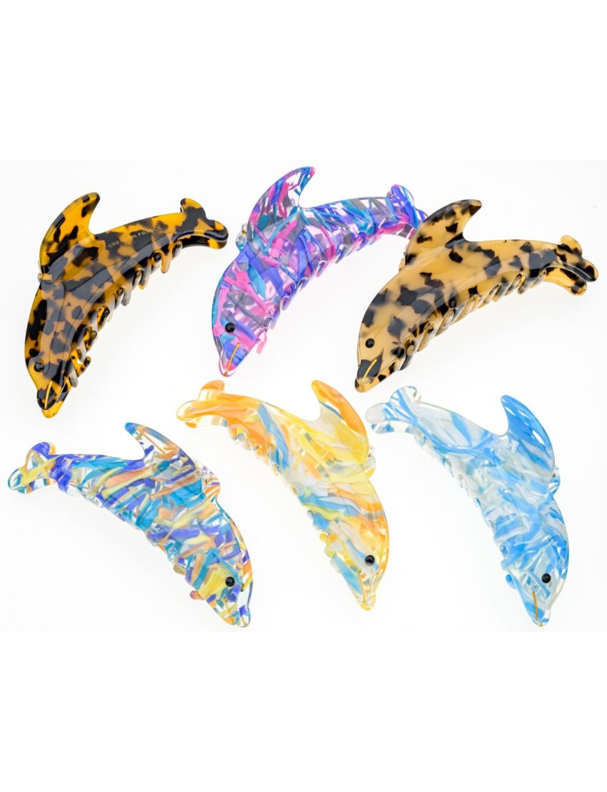 Πλαστικό κλάμερ μαλλιών σχέδιο δελφίνι σε 6 συνδυασμούς χρωμάτων