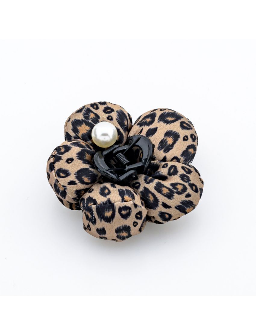 Κλάμερ Λουλούδι Animal Print & Λευκή Πέρλα 