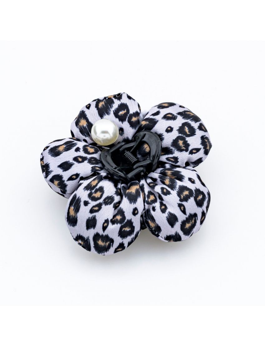 Κλάμερ Λουλούδι Animal Print & Λευκή Πέρλα 