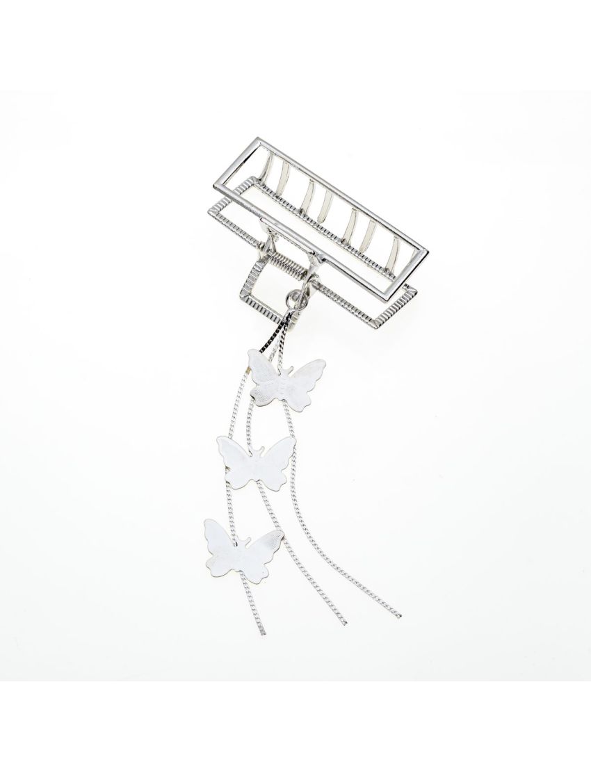 Κλάμερ ορθογώνιο με πεταλούδες σε χρυσό και ασημί