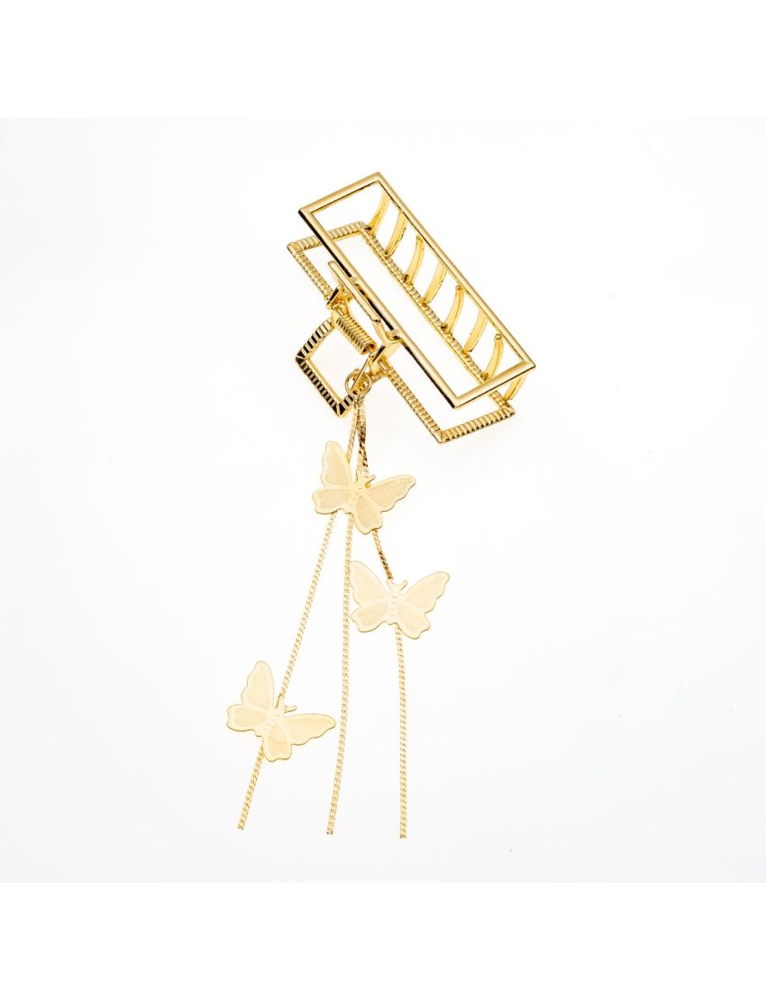 Κλάμερ ορθογώνιο με πεταλούδες σε χρυσό και ασημί