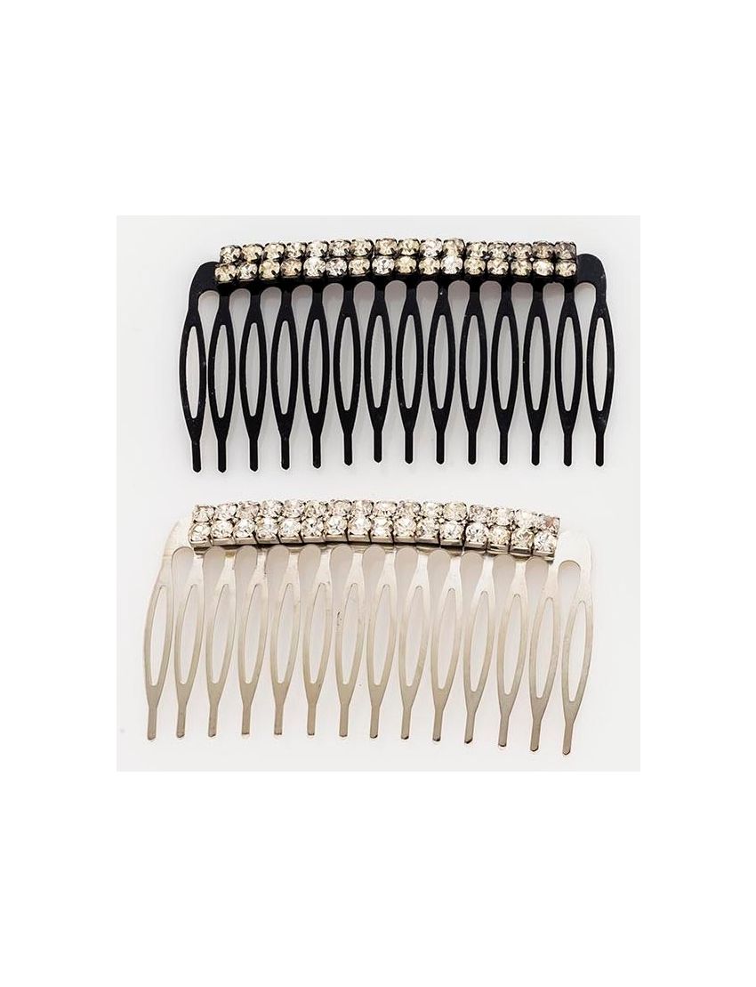 Χτενάκι μεταλλικό διακοσμημένο με δύο σειρές από στράς σε ασημί και μαύρο χρώμα