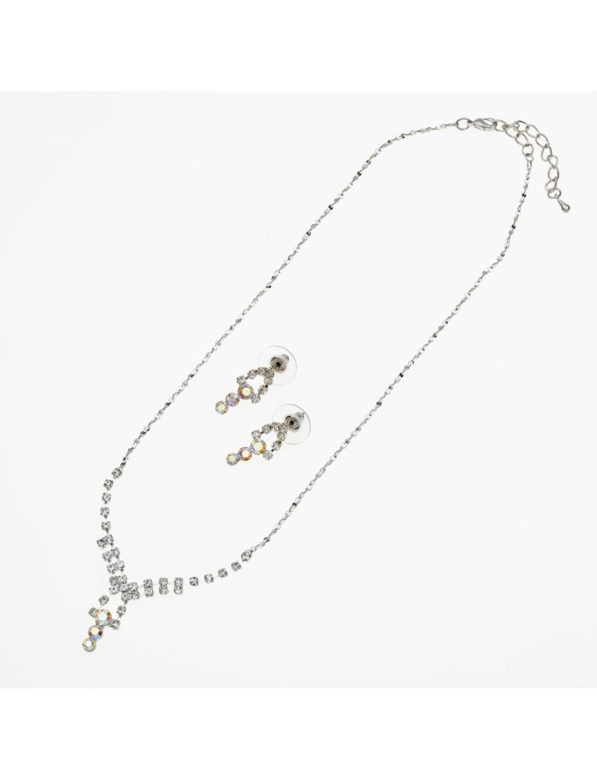 Σετ Μεταλλικό Κολιέ με Σκουλαρίκια – Καμπανούλα Διακοσμημένη με Στράς σε Ασημί Χρώμα