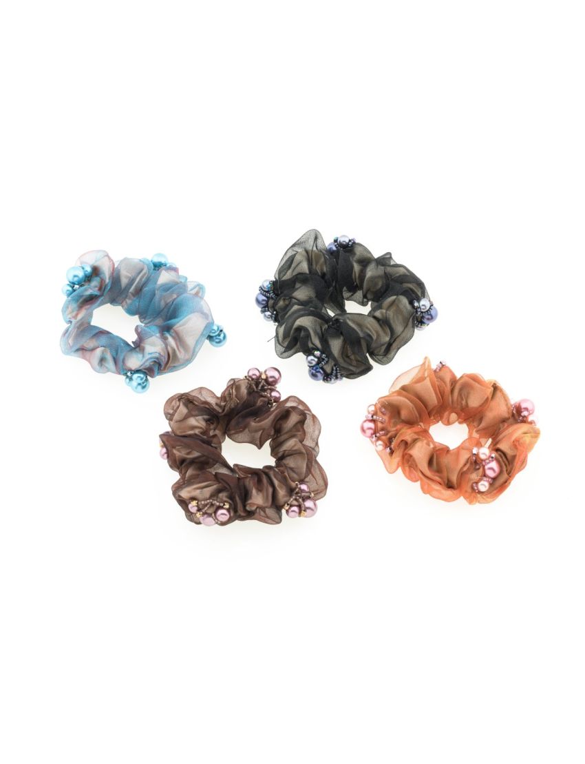 Σούρα υφασμάτινη οργάτζα διακοσμημένη με χάντρες σε 4 χρώματα