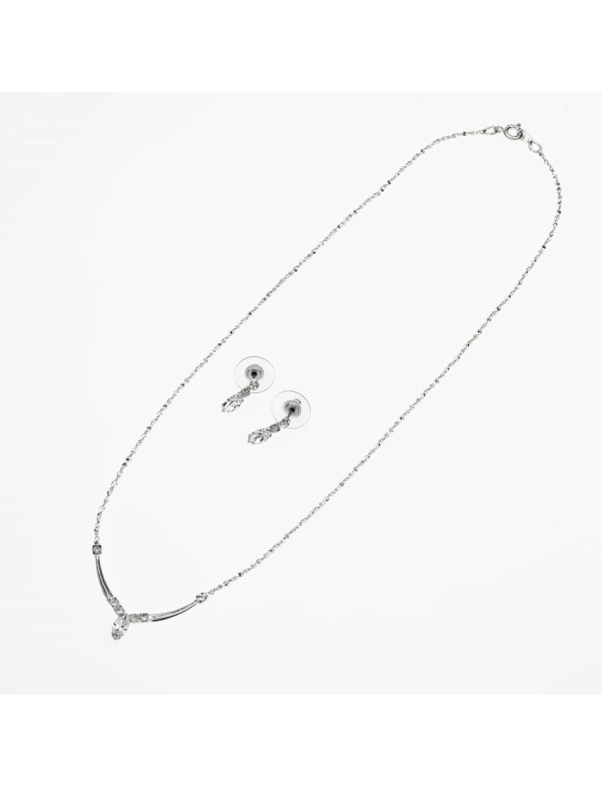 Σετ Σκουλαρίκια και Κολιέ Ασημί με Αλυσίδα και Διακριτικό Μεταλλικό Σχέδιο