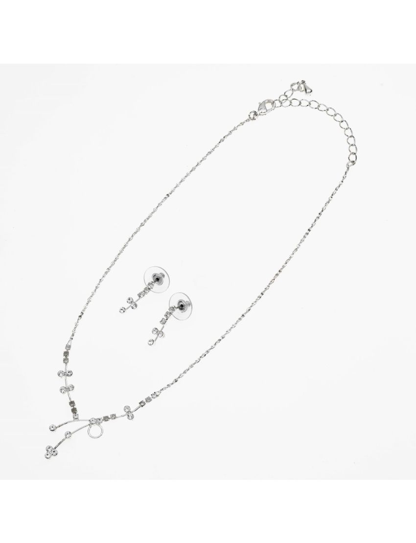  Σετ Μεταλλικό σε Ασημί Χρώμα με Ζιργκόν – Λιτό Σχέδιο με Αλυσίδα