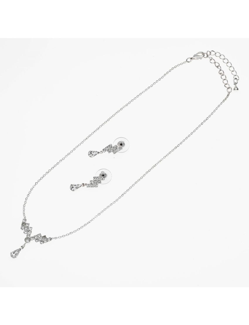 Σετ Σκουλαρίκια και Κολιέ σε Ασημί Χρώμα – minimal  Σχέδιο με Στράς και Κρύσταλλα