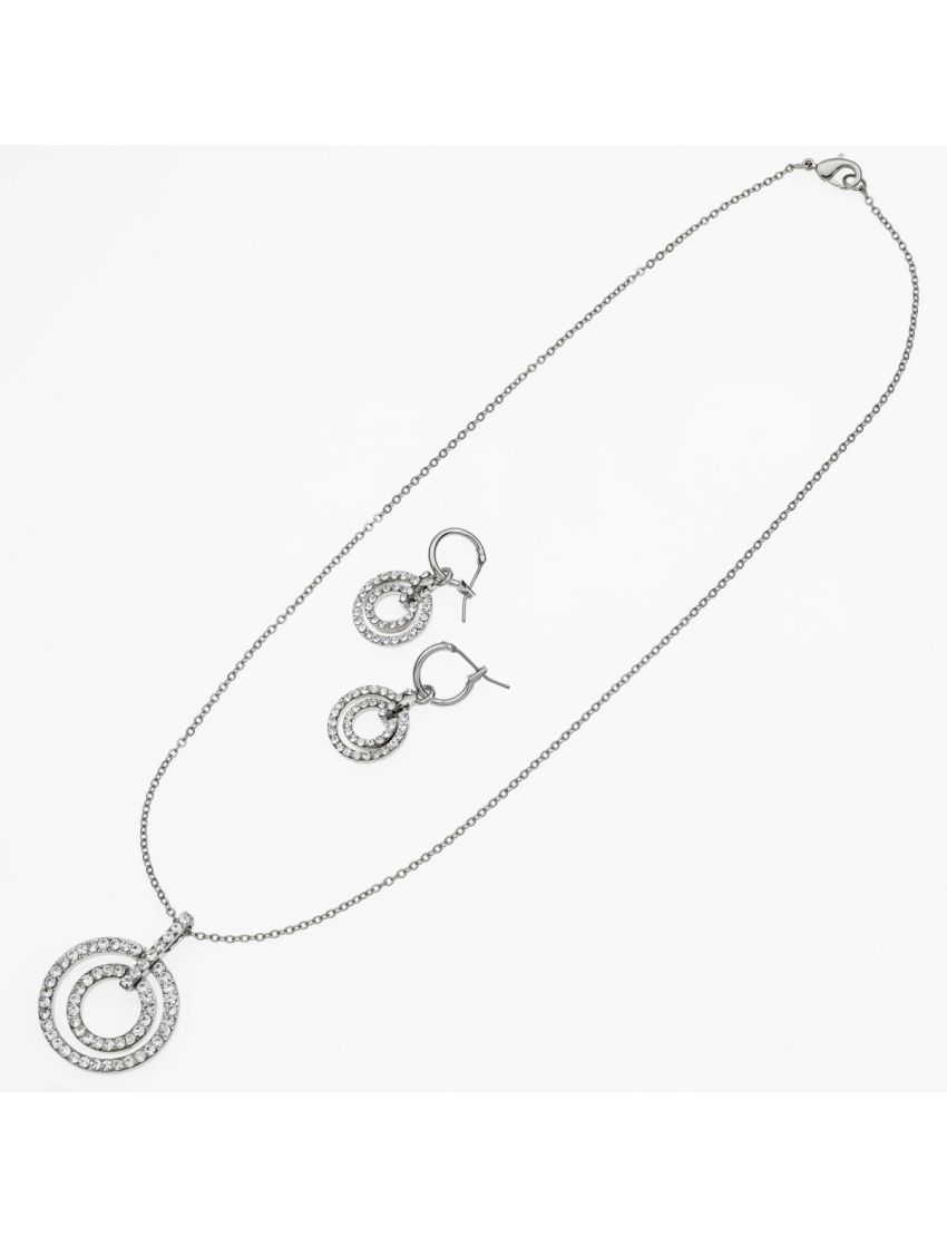 Σετ Σκουλαρίκια και Κολιέ σε Ασημί Χρώμα με Διπλό Κρίκο