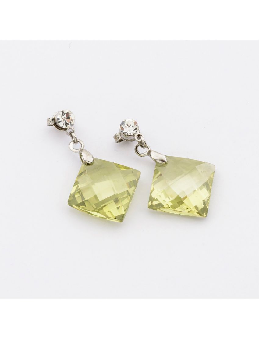 Σκουλαρίκια μεταλλικά με ζιργκόν σε σχήμα ρόμβο