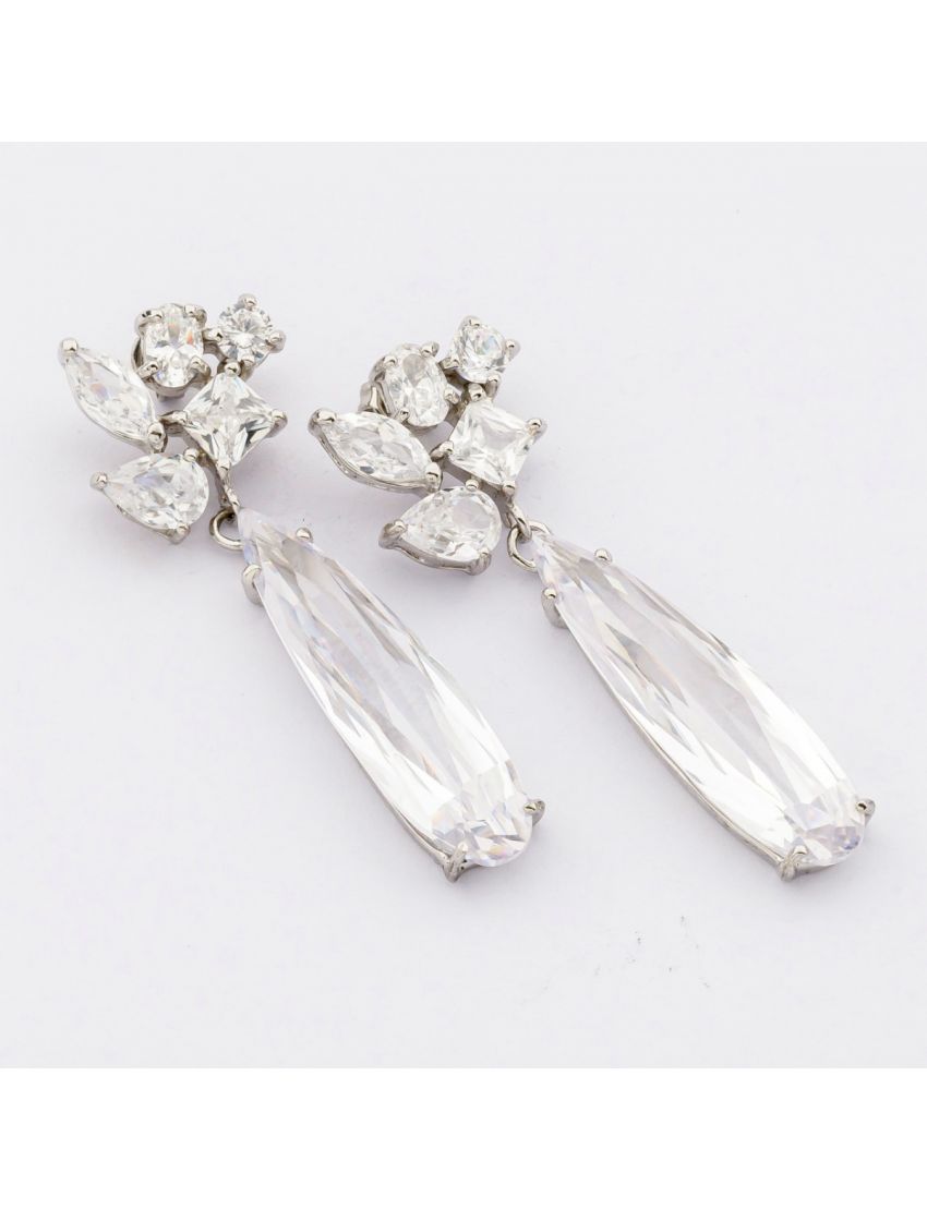 Σκουλαρίκια μεταλλικά με φύλλα διακοσμημένα με ζιργκόν και μεγάλο δάκρυ