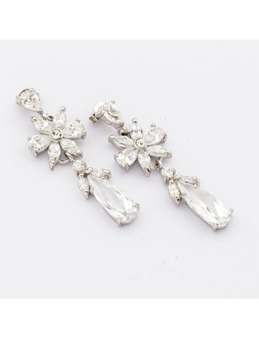 Σκουλαρίκια μεταλλικά σχέδιο λουλούδι με ζιργκόν σε 4 χρώματα