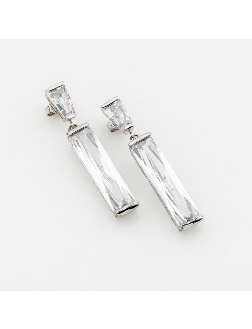 Σκουλαρίκια μεταλλικά με ορθογώνια ζιργκόν σε 4 χρώματα