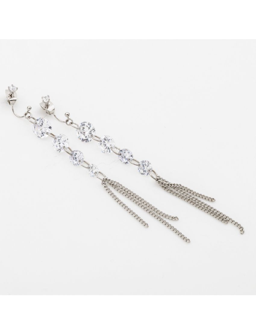 Σκουλαρίκια μεταλλικά με στρογγυλά ζιργκόν και αλυσίδες