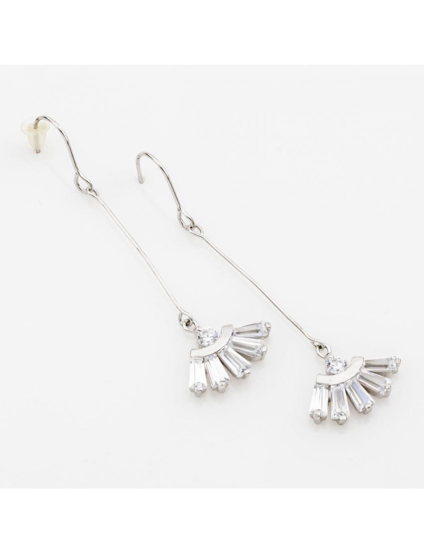 Σκουλαρίκια μεταλλικά ασημί κρεμαστά διακοσμημένα με ζιργκόν σχέδιο βεντάλια