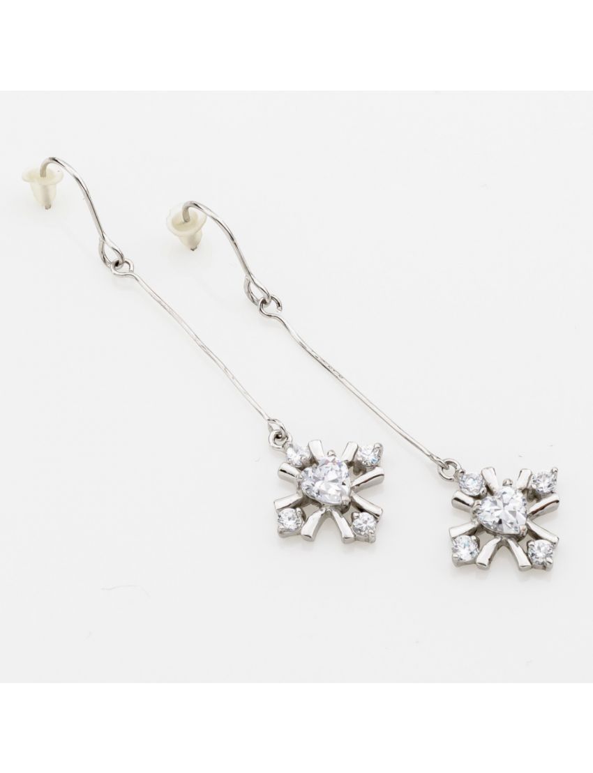 Σκουλαρίκια μεταλλικά κρεμαστά σχέδιο σταυρός διακοσμημένος με ζιργκόν