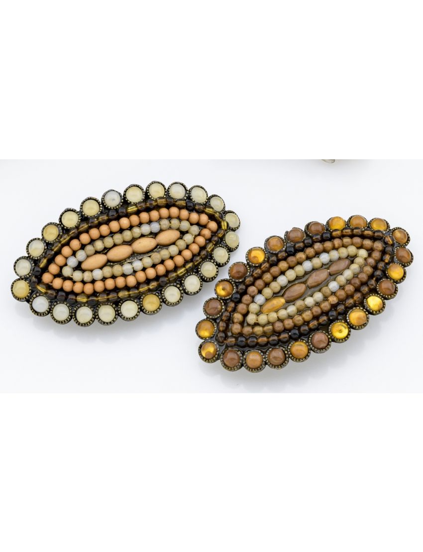 Μπαρέτα μεταλλική οβάλ boho διακοσμημένη με χάντρες σε 2 συνδιασμούς χρωμάτων