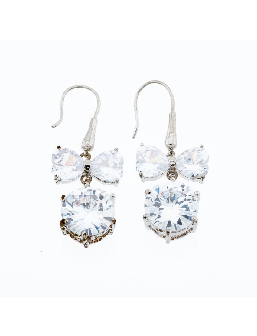 Σκουλαρίκια μεταλλικά 2εκ σχέδιο φιόγκος διακοσμημένα με ζιργκόν