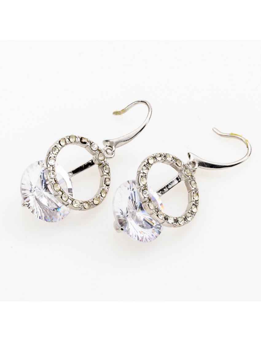 Σκουλαρίκια μεταλλικά ασημί διακοσμημένα με λευκά στράς και ζιργκόν σε 5 χρώματα