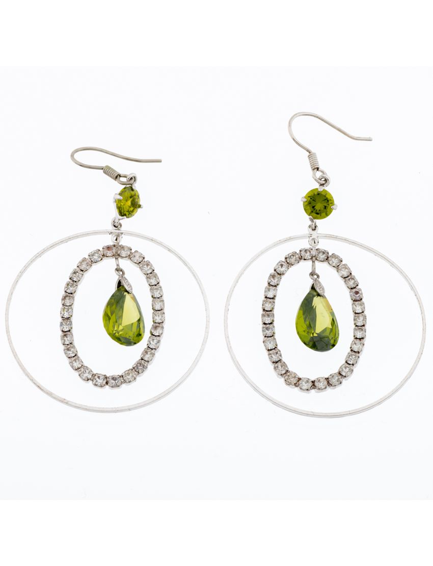 Σκουλαρίκια μεταλλικοί διπλοί κρίκοι διακοσμημένη με στράς και ζιργκόν δάκρυ